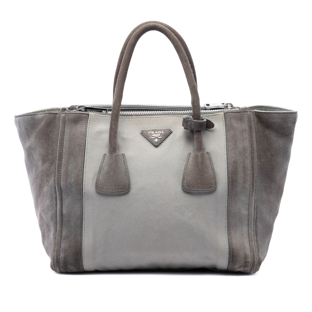 Pre-Loved Prada Scamosciato and Canapa Twin Pocket Double Handle Satchel